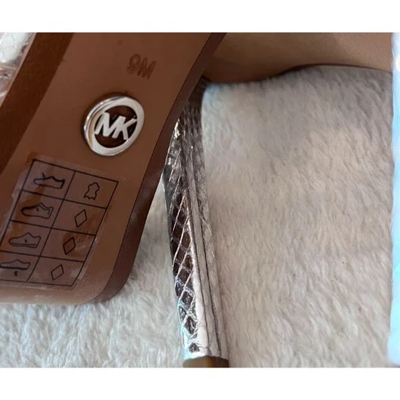 Michael Kors NEW Size 9 Tiegan Metallic Embossed Heel Sandal Silver Leather MK - Picture 14 of 16
